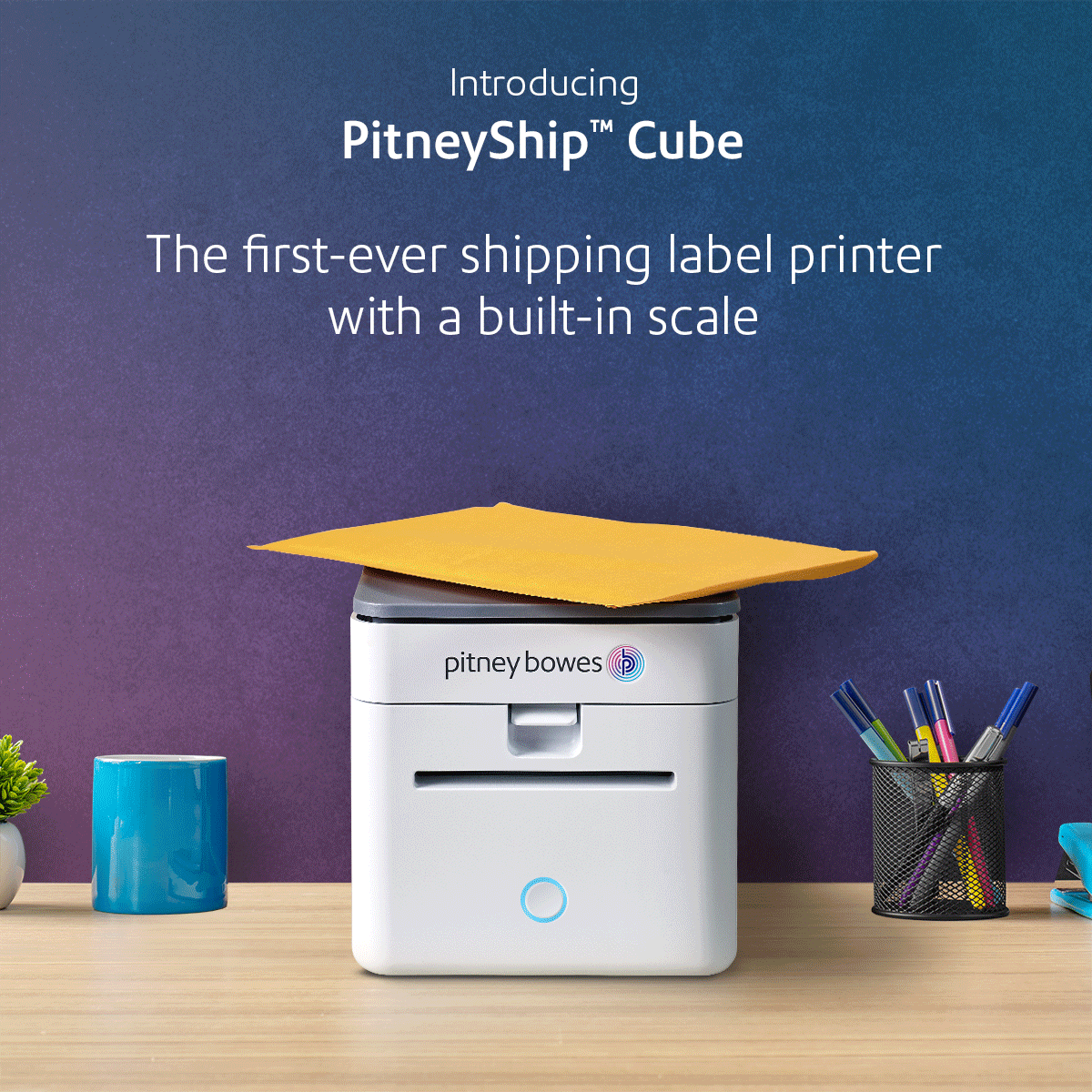 Introduction of the PitneyShip Cube shipping label printer, social media written by Joseph Ehlinger, copywriter
