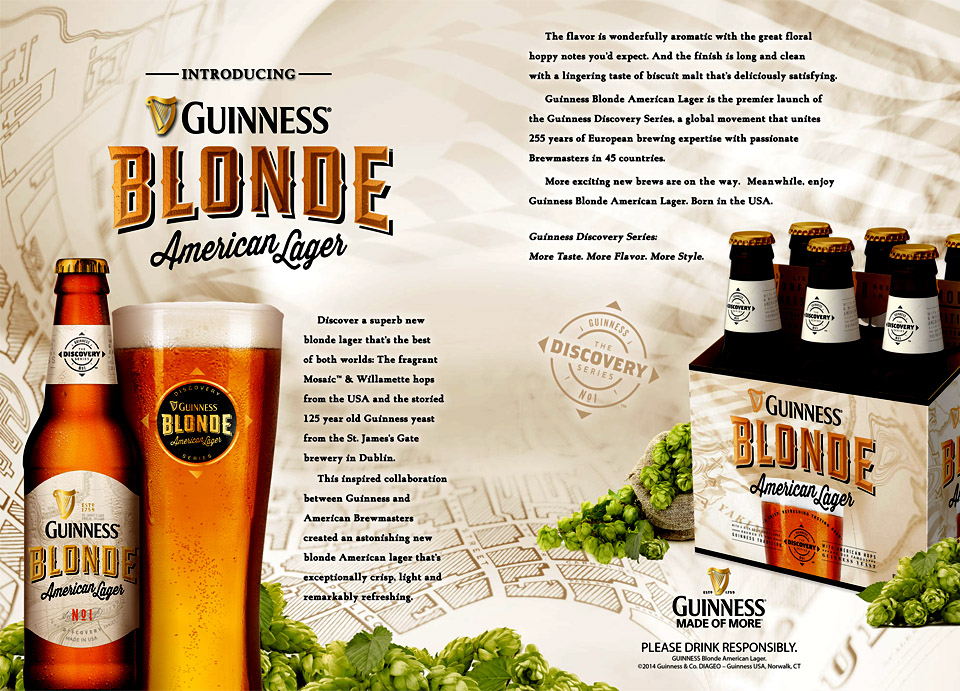 Joseph Ehlinger Copywriter Guinness Blonde American Lager Print ad introduction