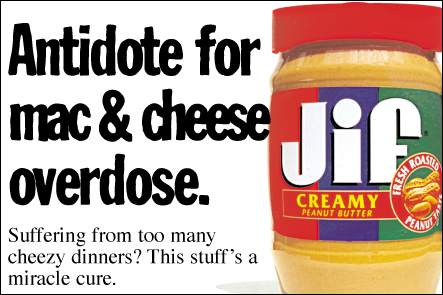 Jif peanut butter college ad – mac and cheese antidote