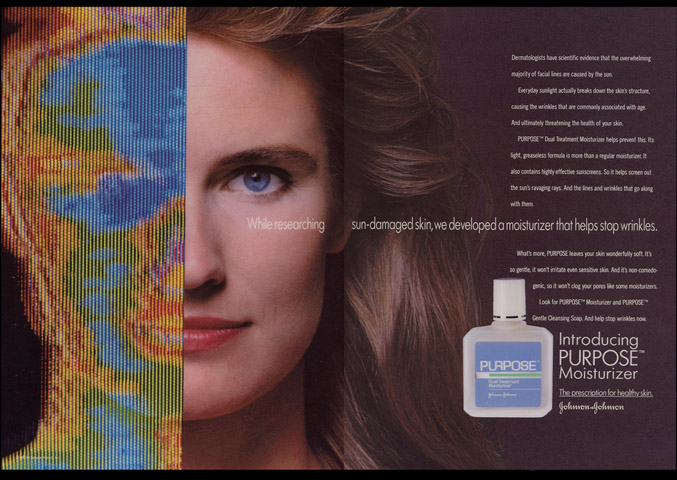 Intro print ad for J&J Purpose facial moisturizer – damaged skin thermography
