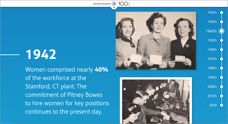 Pitney Bowes 100 Years website 1942 hiring women Joseph Ehlinger copywriter