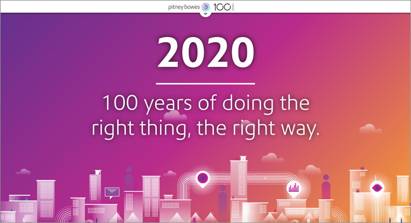 Pitney Bowes 100 Years website 2020 100 years of doing the right thing. Joseph Ehlinger copywriter