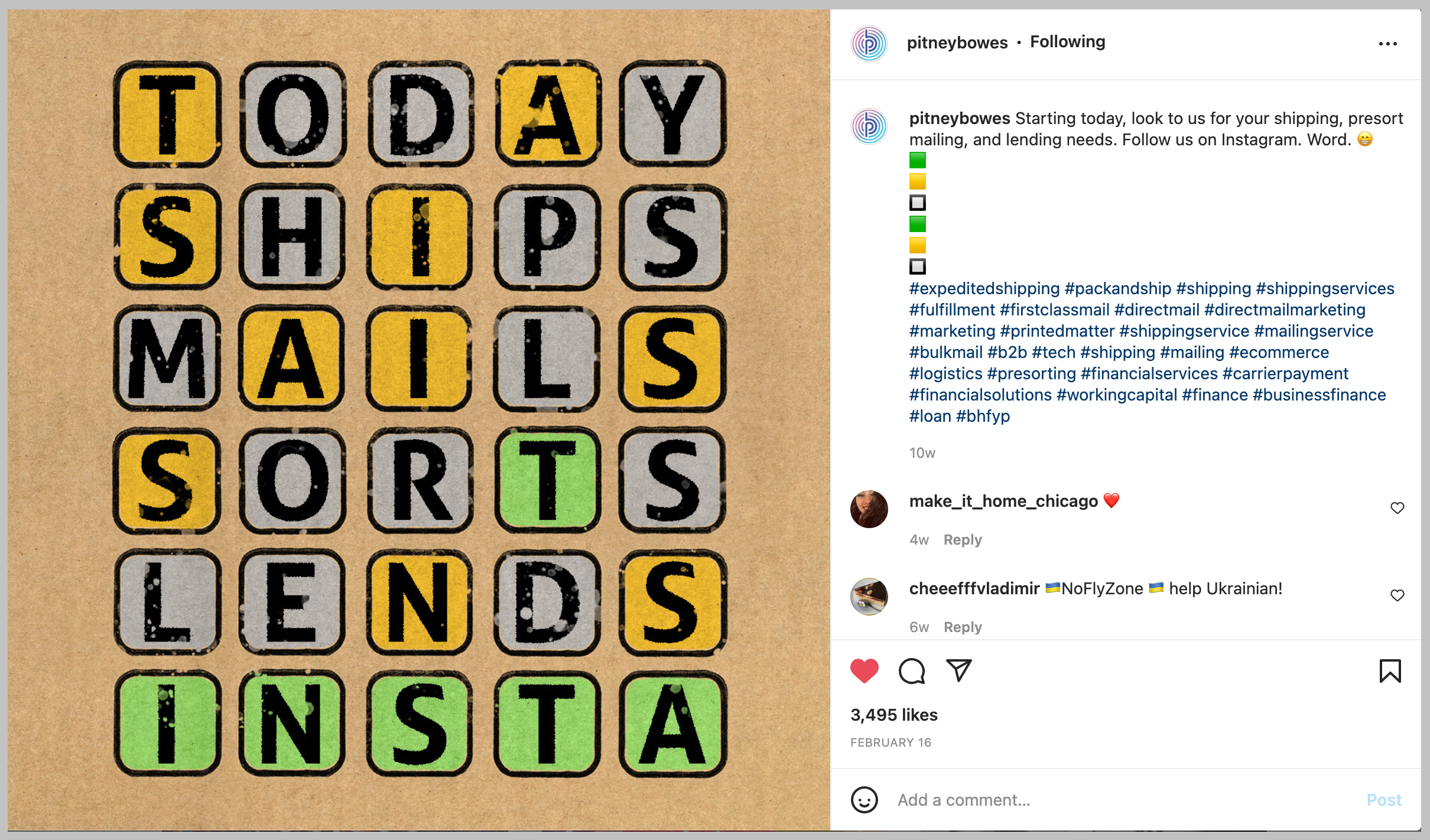 Example of Pitney Bowes Instagram post by Joseph Ehlinger copywriter