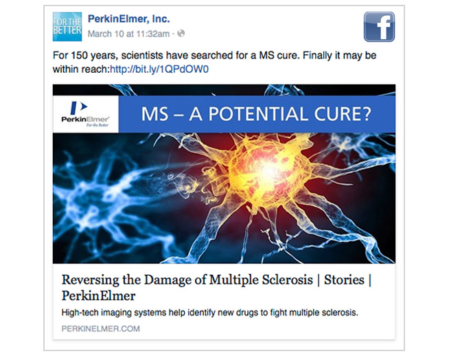 PerkinElmer Facebook post – ms potential cure - Joseph Ehlinger, copywriter