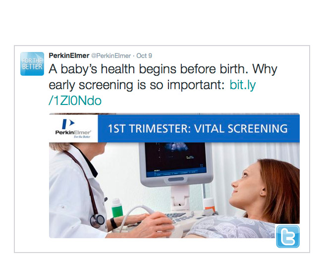 PerkinElmer Twitter post – 1st trimester prenatal screening - Joseph Ehlinger, copywriter