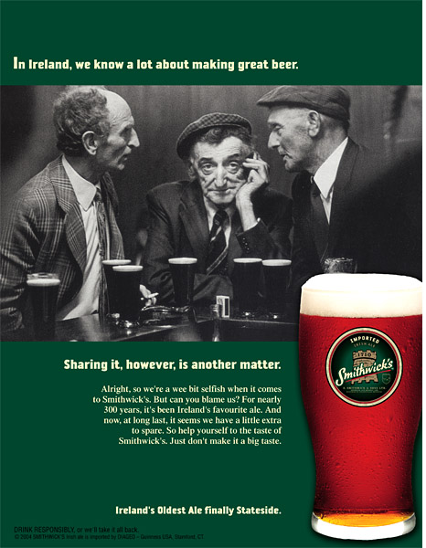 Smithwick's Irish Ale U.S. Intro print ad – share