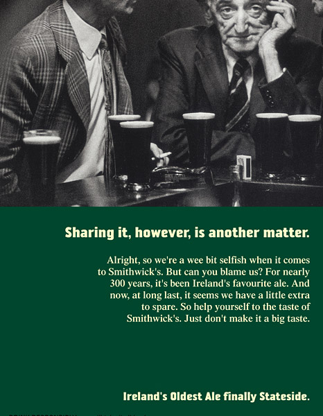 Smithwick's Irish Ale U.S. Intro print ad – Share