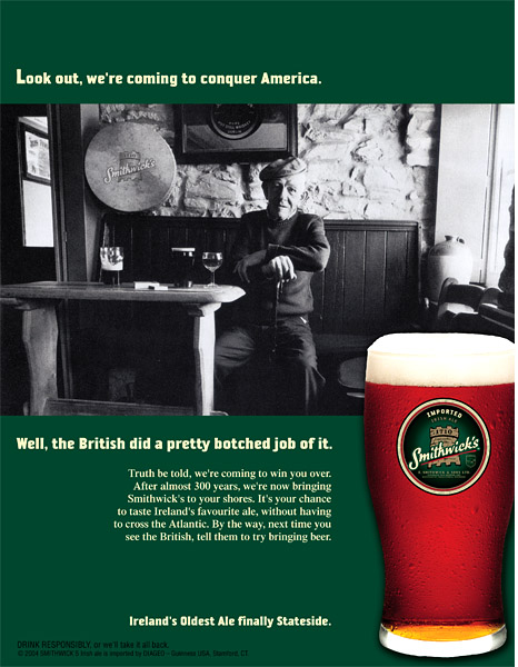 Smithwick's Irish Ale U.S. Intro print ad – rush