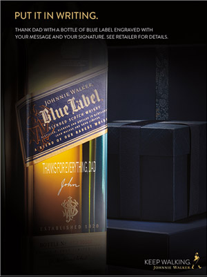 Johnnie Walker Blue Label bottle engrave print ad - Joseph Ehlinger, copywriter