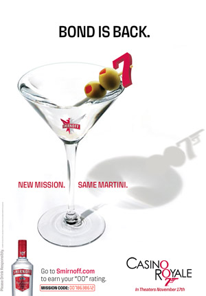 Smirnoff vodka print ad for James Bond 007 Casino Royale movie